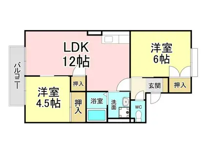 ヴァンベールHATANOPURE II(2LDK/1階)の間取り写真