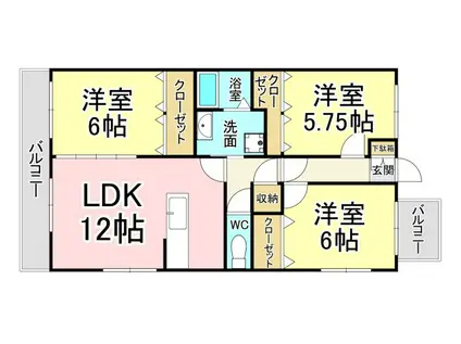 インペリアル上の原(3LDK/3階)の間取り写真