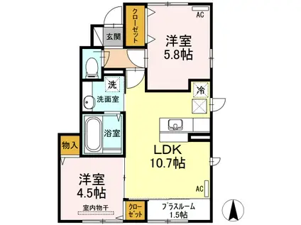 スクエア古川 C棟(2LDK/1階)の間取り写真
