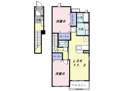 ベル・カーサD(2LDK/2階)の間取り写真