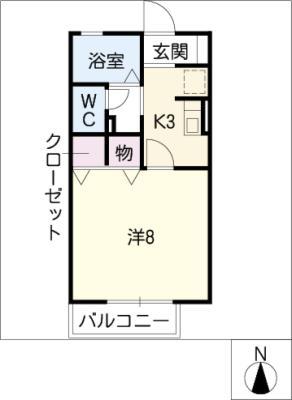 ジュネス7 B(1K/1階)の間取り写真