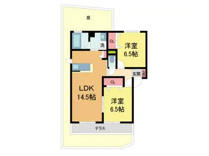 ランジェ御殿山(2LDK/1階)の間取り写真