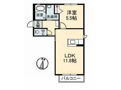 グランラシュレ B棟(1LDK/2階)の間取り写真