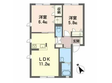 クオレール大橋A棟(2LDK/1階)の間取り写真