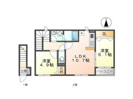 フェリーチェ・コトブキII(2LDK/2階)の間取り写真