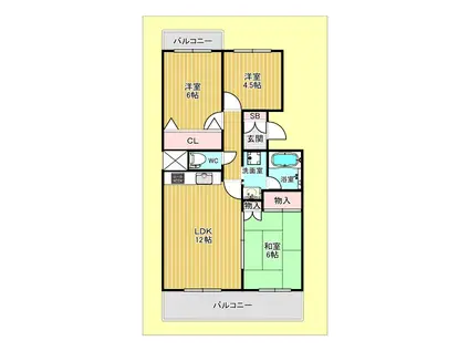 フォルク北千里D棟(3LDK/3階)の間取り写真