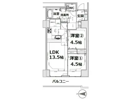 シティコート目黒(2LDK/6階)の間取り写真