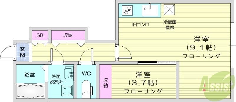 あすと五十人町(1LDK/1階)の間取り写真