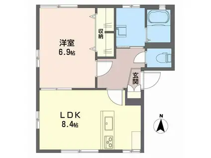 ユーハイツC(1LDK/1階)の間取り写真