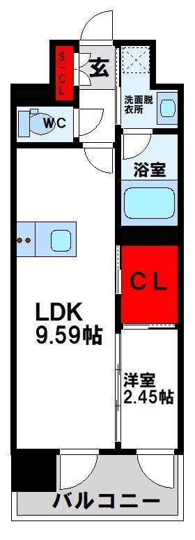 プレジデンス ざ 三萩野(1LDK/2階)の間取り写真