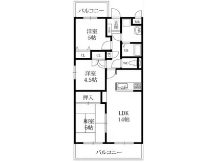 メインステージ甲子園一番町(3LDK/3階)の間取り写真