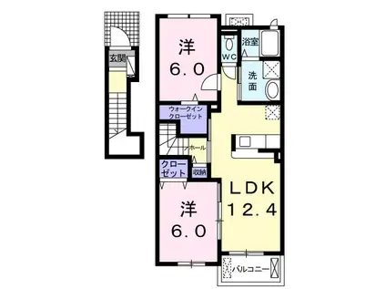 シャン・ド・フルールB(2LDK/2階)の間取り写真