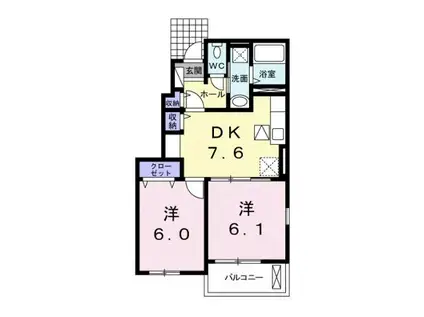 ポム・ダムールA(2DK/1階)の間取り写真