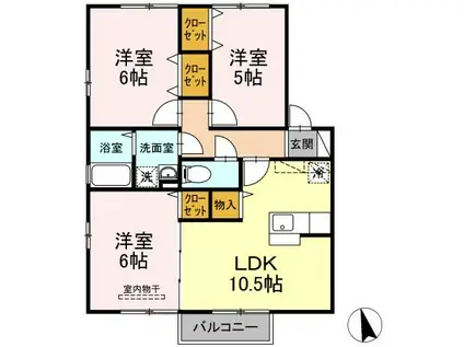 シェルノーブルA棟(3LDK/2階)の間取り写真