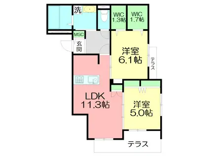 VILLA LUCIOLAII(2LDK/1階)の間取り写真