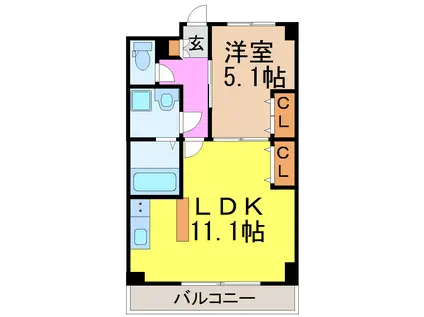 パンジー豆田(1LDK/2階)の間取り写真