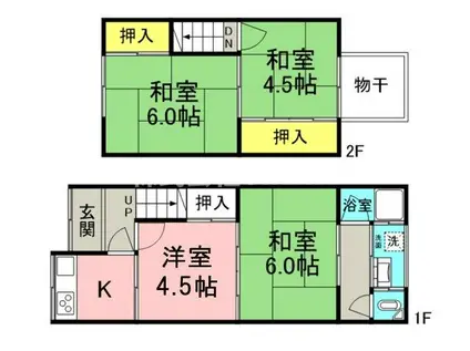 地下鉄中央線 高井田駅(大阪メトロ) 徒歩9分 2階建 築58年(4K/1階)の間取り写真