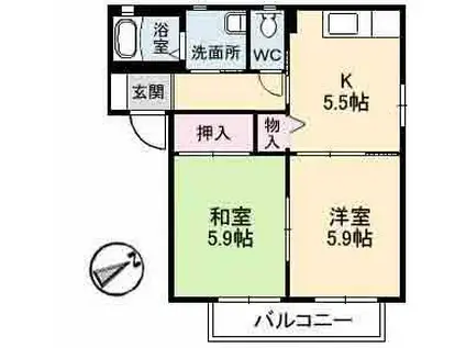 シャーメゾン郡家C棟(2K/2階)の間取り写真