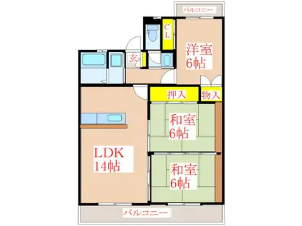 ヒルズアルカディア(3LDK/4階)の間取り写真