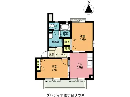 プレディオ壱丁目サウス(2DK/2階)の間取り写真