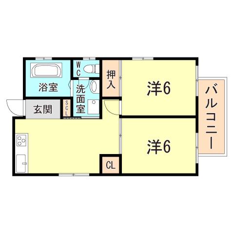 ティーズ潮見台(2DK/1階)の間取り写真