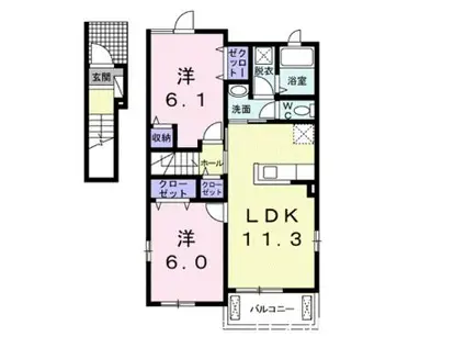アンソレイエ(2LDK/2階)の間取り写真