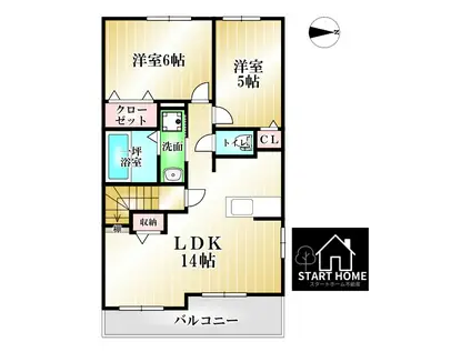 グランデール A(2LDK/2階)の間取り写真