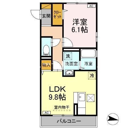 グランサイドヒルズ(1LDK/1階)の間取り写真