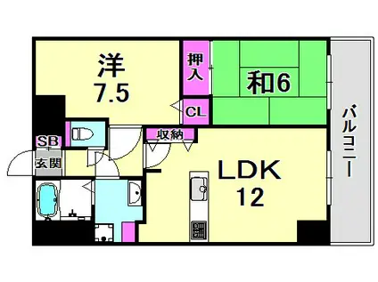 リーガル神戸元町(2LDK/5階)の間取り写真
