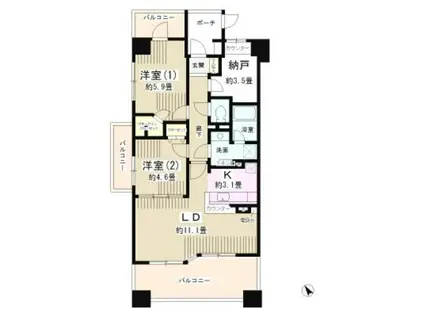 グライユール横浜(2LDK/1階)の間取り写真