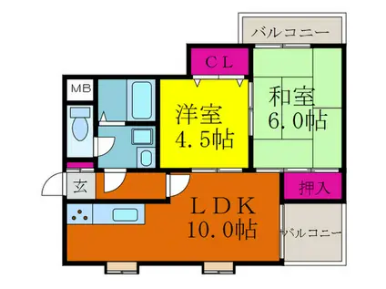 三井マンション(2LDK/2階)の間取り写真