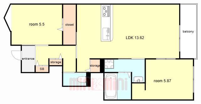 尼崎市西昆陽2丁目集合(2LDK/1階)の間取り写真