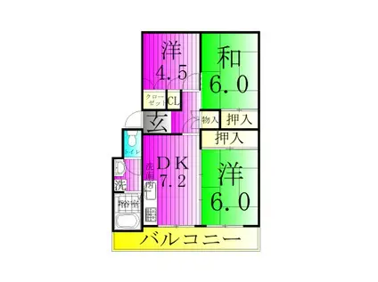 パークサイドレジデンス(3DK/1階)の間取り写真