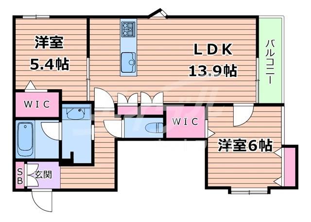 内代レジデンスサウス(2LDK/4階)の間取り写真