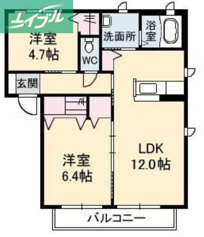 シャーメゾン箕島(2LDK/2階)の間取り写真