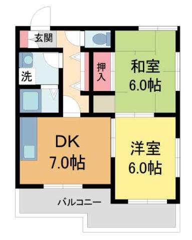 エクセル三条(2DK/1階)の間取り写真