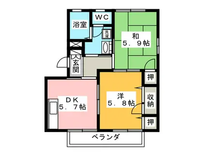 シェル・上池田B(2K/1階)の間取り写真