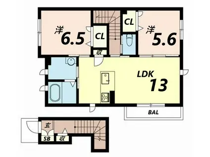 アーバンのざとCENTER(2LDK/2階)の間取り写真