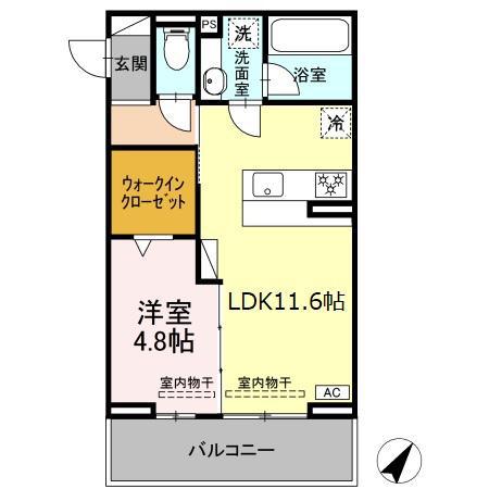 セレーナ東静岡(1LDK/2階)の間取り写真