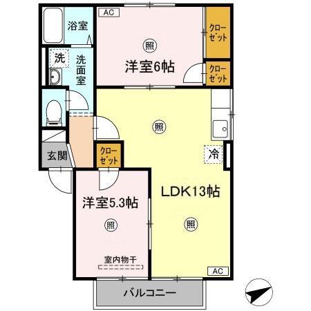 のぎくA棟(2LDK/2階)の間取り写真