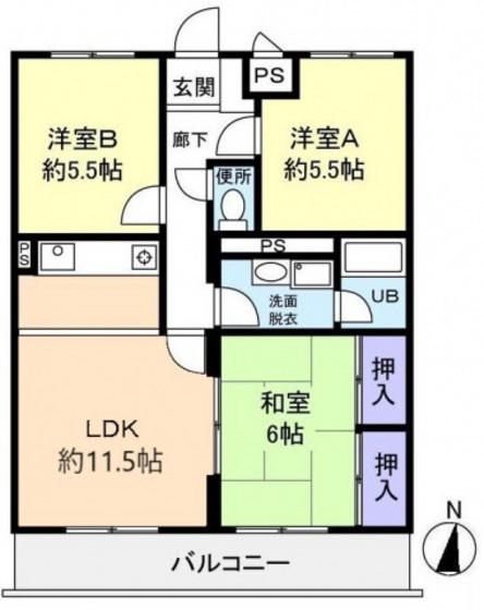 ヴィラ平林II(3LDK/1階)の間取り写真