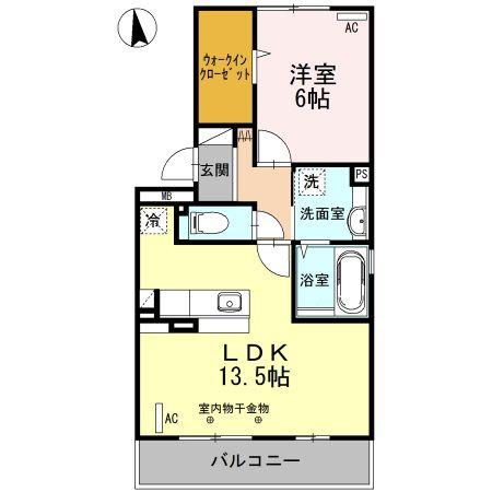 オーベル向中野B(1LDK/2階)の間取り写真