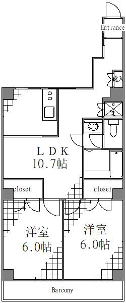 クレセント南千住 II(2LDK/5階)の間取り写真