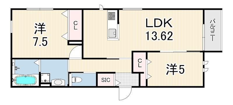 ルミエール野間北(2LDK/1階)の間取り写真