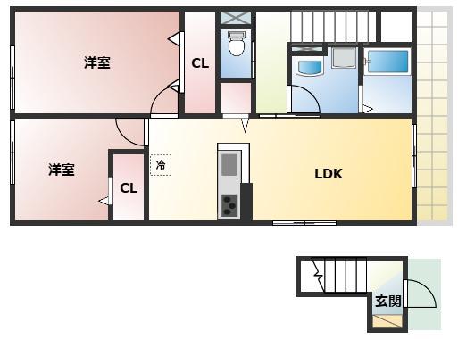 セレーノコソベB棟(2LDK/2階)の間取り写真