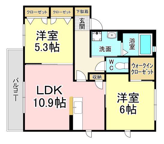 グランシャリオ(2LDK/2階)の間取り写真