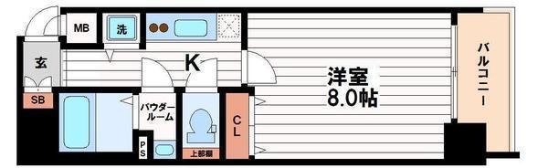 ジアコスモ谷町四丁目(1K/2階)の間取り写真