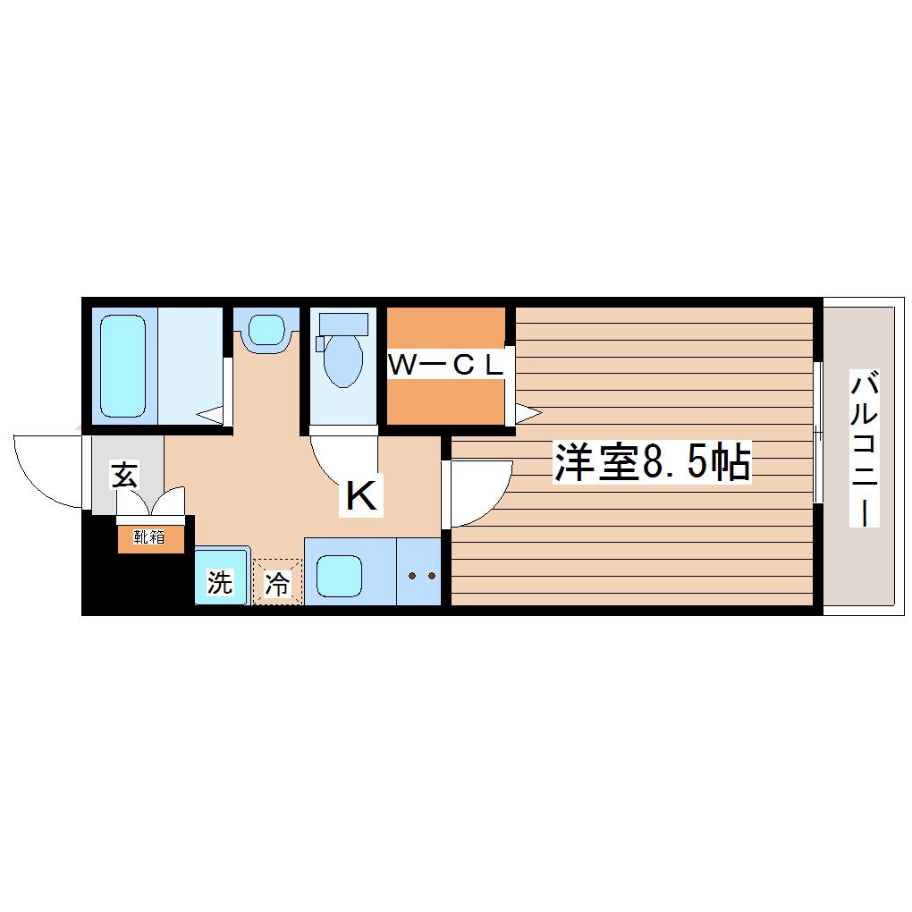 ウルス宮城野(1K/1階)の間取り写真