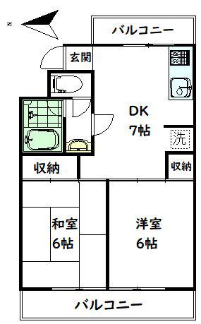 ヒルトップ石原(2DK/1階)の間取り写真