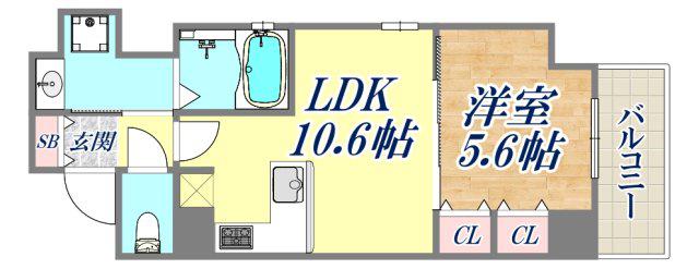 リーガル神戸三宮2(1LDK/3階)の間取り写真